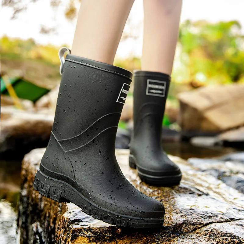 Botas de Lluvia de Media Pantorrilla a la Moda para Mujer, Antideslizantes, Impermeables, para Lavado de Coches, Cocina, Zapa...