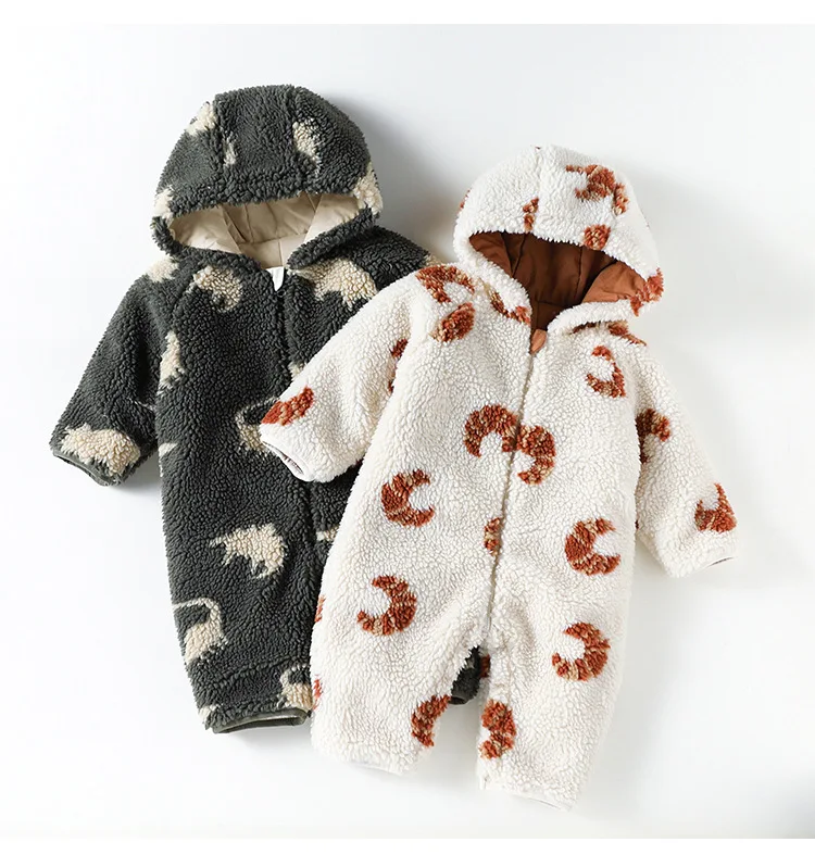 Baby Autumn Winter New Super Cute Thickened Outward Jumpsuit Cute Newborn Warm Lamb Wool Rompers