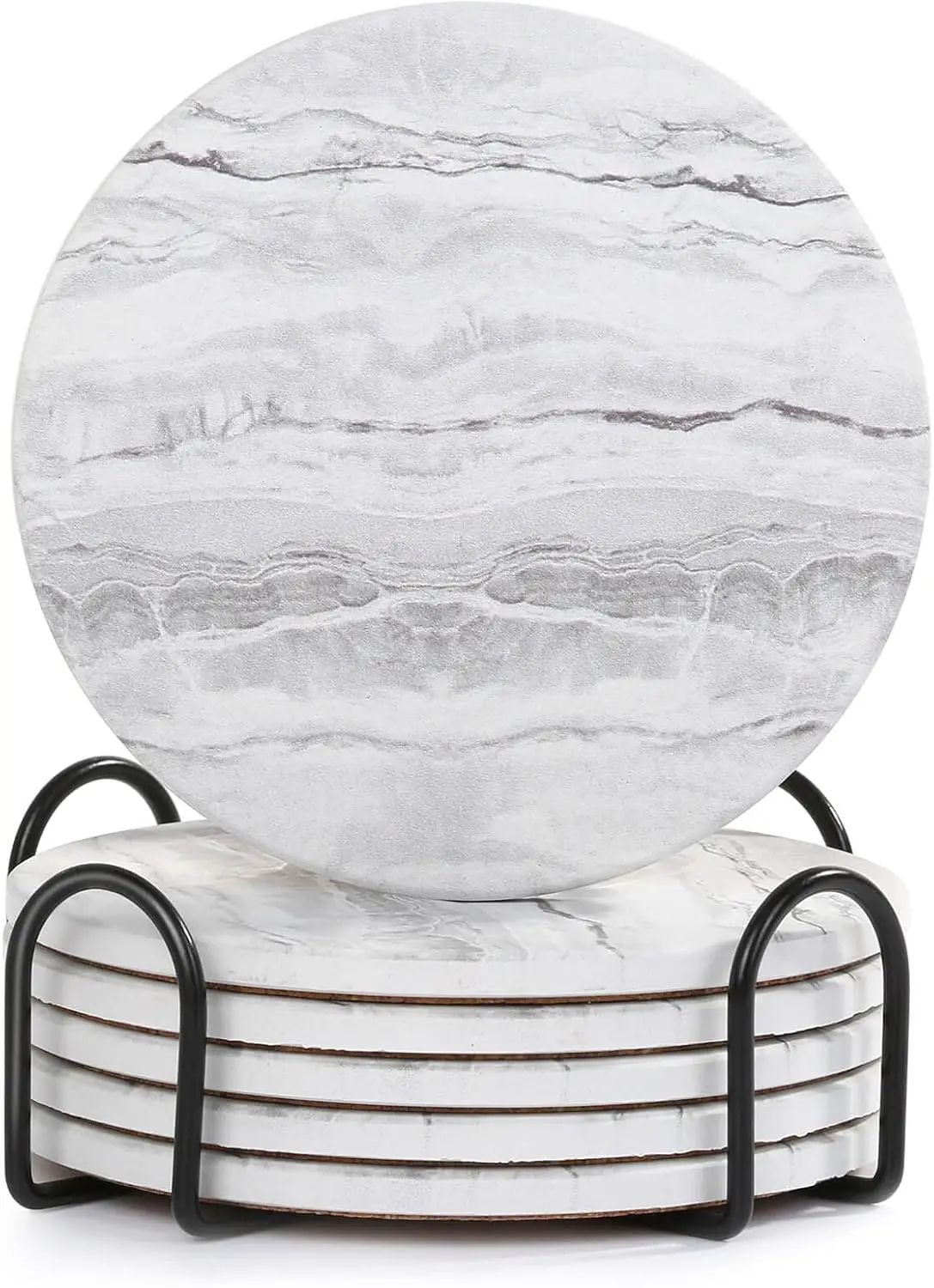 

Marble Ceramic Drink Coasters Set of 6 with Holder, Absorbent & Non-Slip for Coffee Table Home Decor