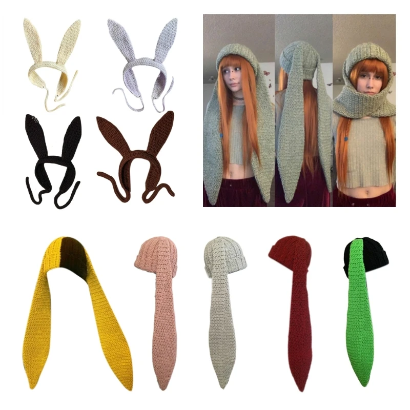 Rabbit Hat Long Ears Photo Props New Year Thick Winter Hat Adults Kids Knitted Rabbit Ears Y2K Headband