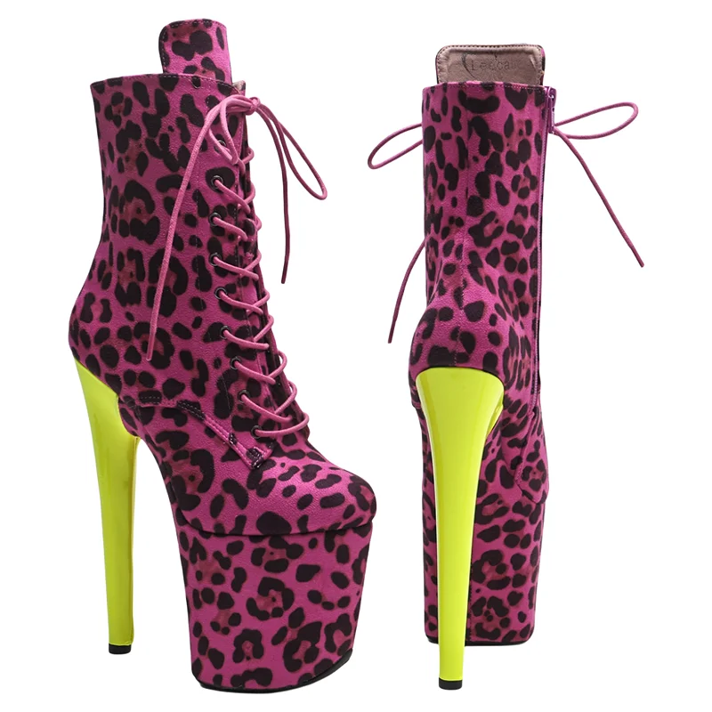 Leecabe 20cm/8 polegadas leopardo impressão superior sapatos de moda salto alto plataforma stripper botas de dança pólo