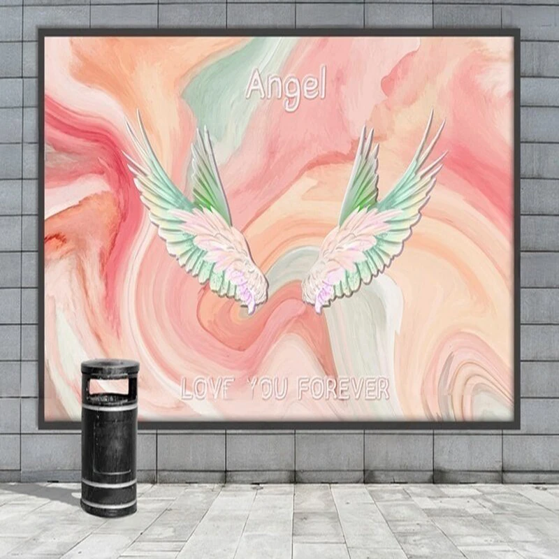 Pink watercolor angel wings, a popular photo spot for TV, bedroom and home decoration background wall Paper