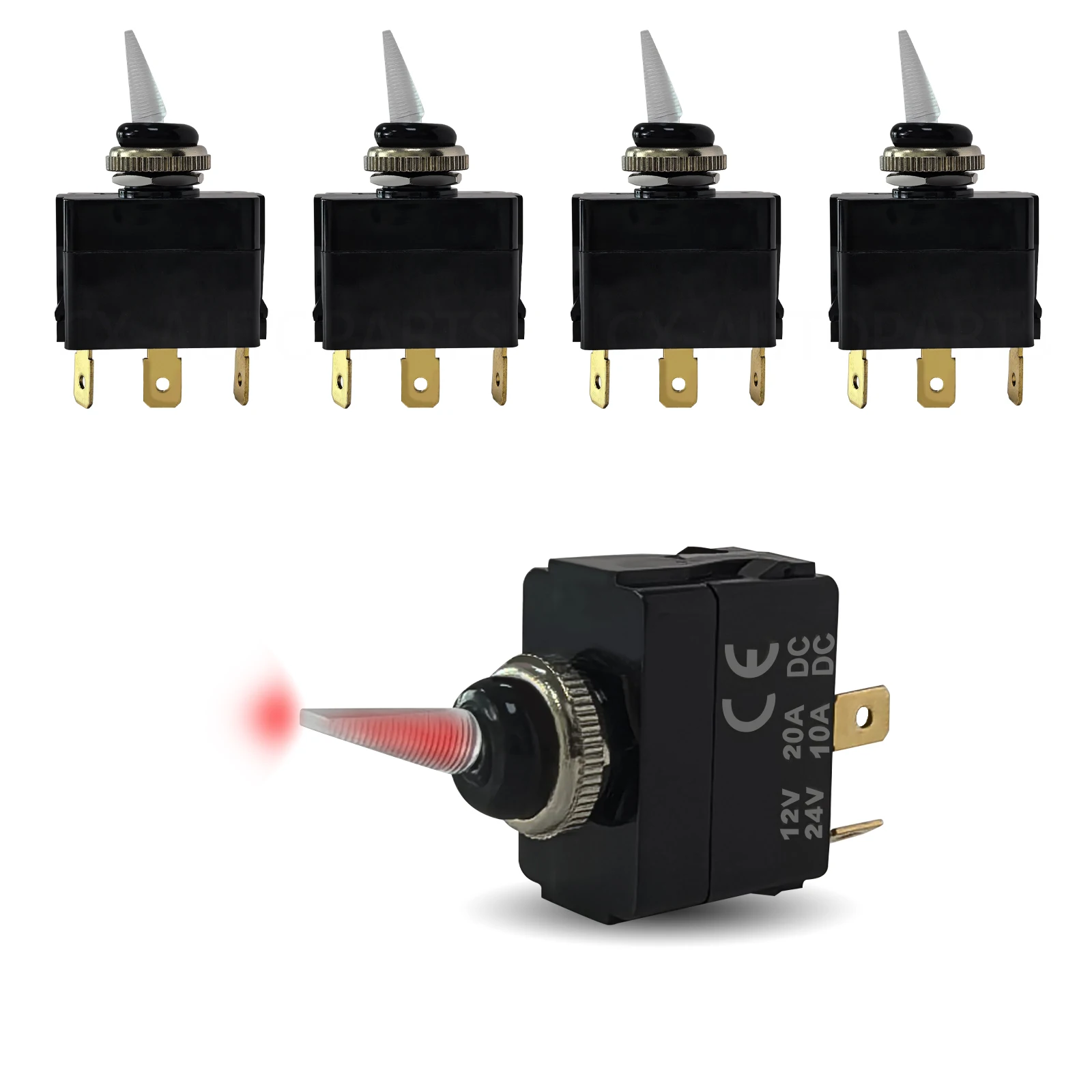 

5 шт. светодиодный тумблер ВКЛ. ВЫКЛ 12 В 24 В с красной светодиодной подсветкой металлический переключатель для тяжелых условий эксплуатации SPST 3-контактный кулисный переключатель для морской лодки, грузовика, гонок