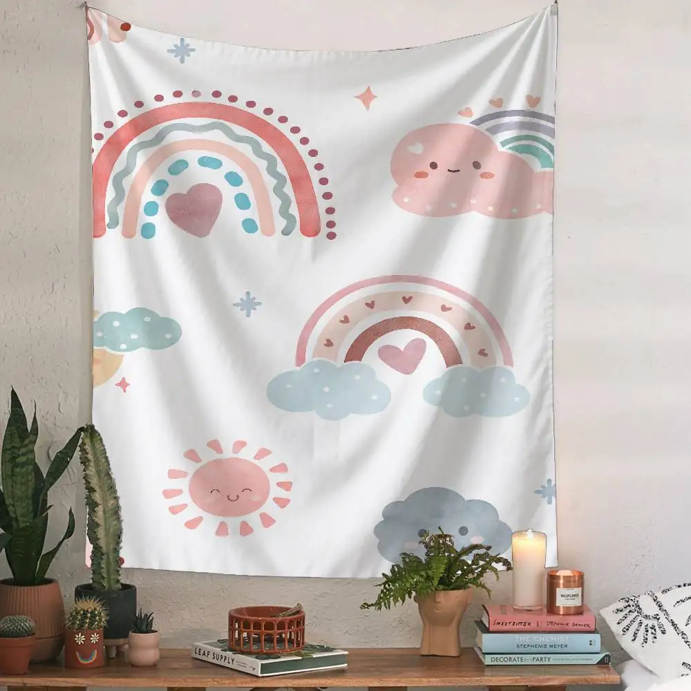 Grande tapisserie murale imprimée arc-en-ciel, dessin animé, Tarot suspendu, tapis muraux Hippie, décoration artistique pour dortoir, maison