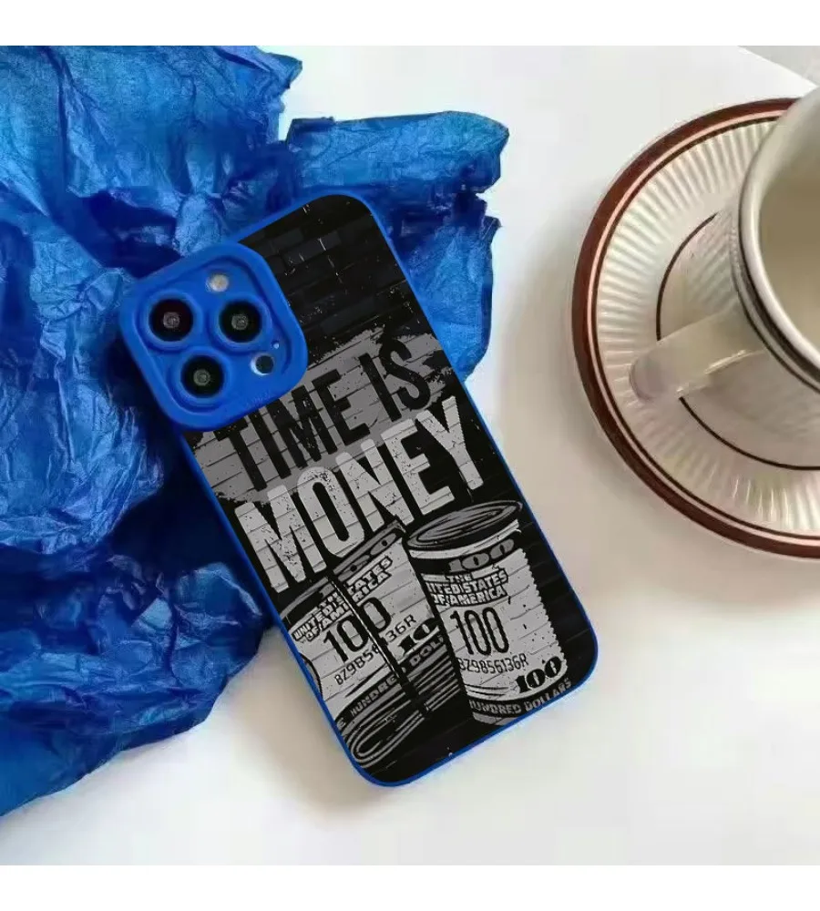 Vintage TIME IS MONEY Dollar Letter Print Phone Case For iPhone 13 14 15 16 17 Pro Max Fashion Shockproof Cover