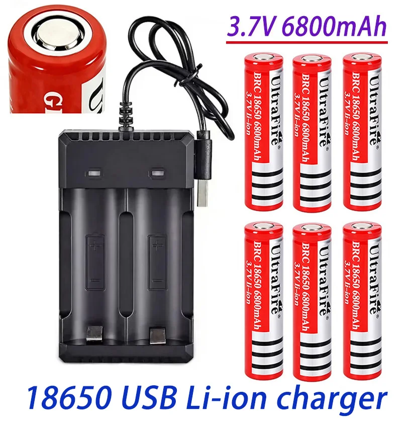 100% New  Rechargable Battery 18650 3.7 V 6800mAh Battery for LED Lantern torch+USB Charger