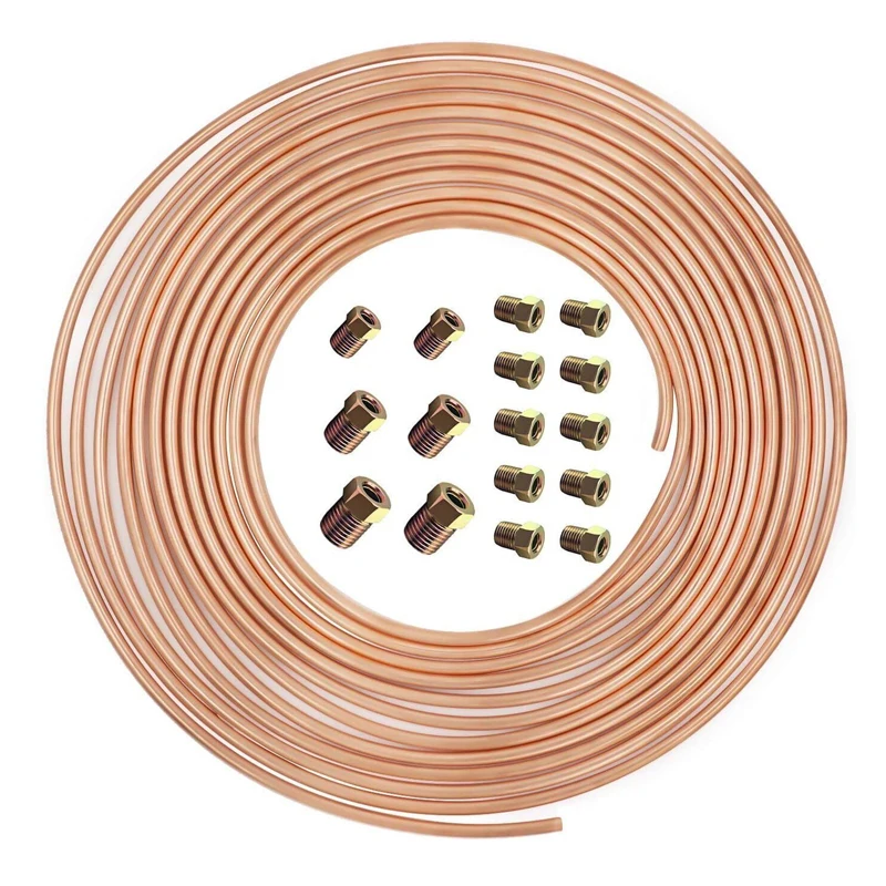 25 ft 3/16  Brake Line Replacement Tubing Coil and Fitting Kit, 16 Fittings Included, Inverted Flare, SAE Thread