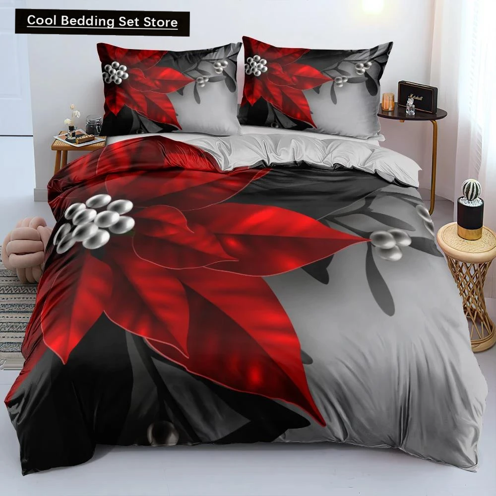 

3D Floral Bedding set Duvet/Quilt/Comforter Cover sets Flower Bed Linen Merry Christmas Design Custom King Queen Full Size