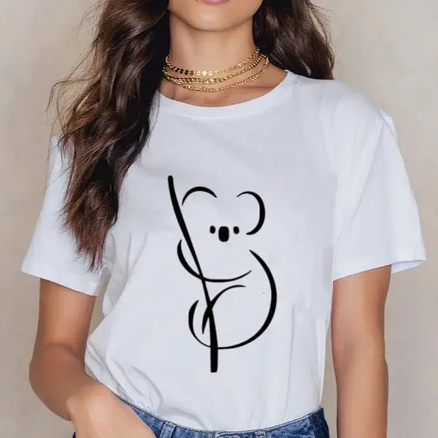Damen Cartoon Kawaii Tier Koala Print T-Shirt Harajuku Ropa Mujer Grafik Bedrucktes T-Shirt Lässige Streetwear Kleidung