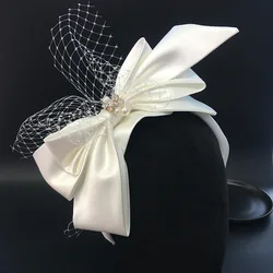 Bride Headbands For Women Vintage Mesh Bow Fascinators Wedding Hairband With Face Veils Elegant Party Bride Hair Accessories