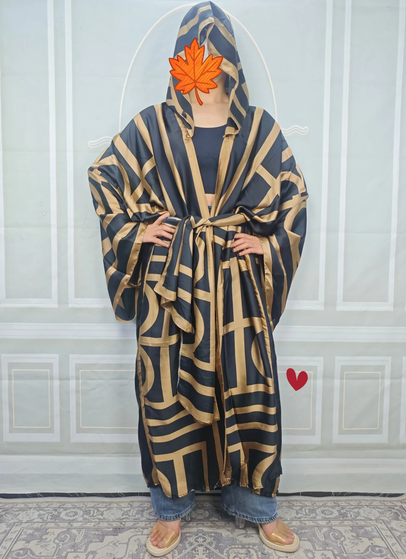 Summer Fashion Geometry Hooded Loose Cardigans Kimonos Plus Size Middle East Open Front Robe African Women Long Duster Abaya