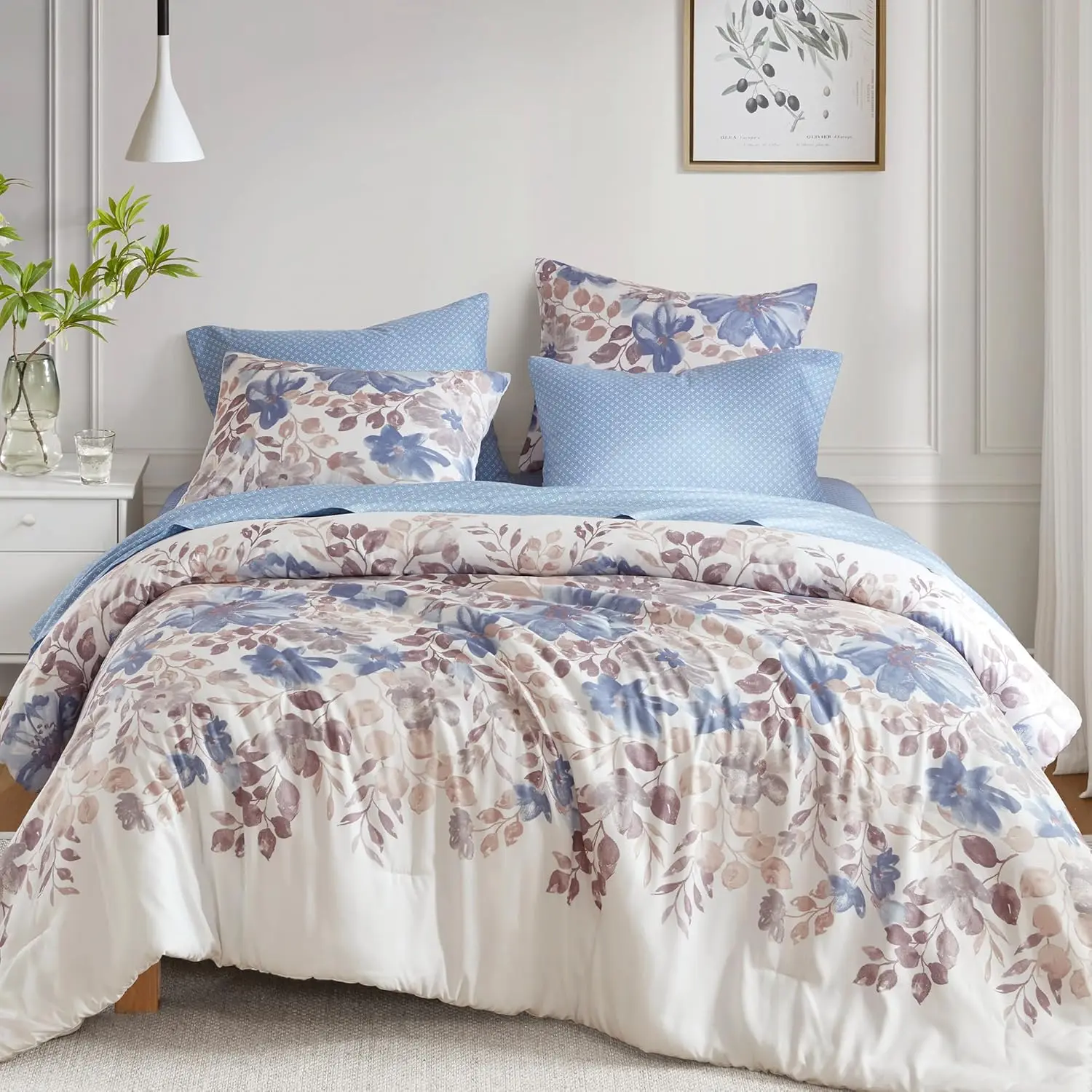 Madison Park Essentials Cal King Comforter Set & Sheets, Floral Bed In A Bag Microfiber Comforter For Cal King-Size Bed, Shabby