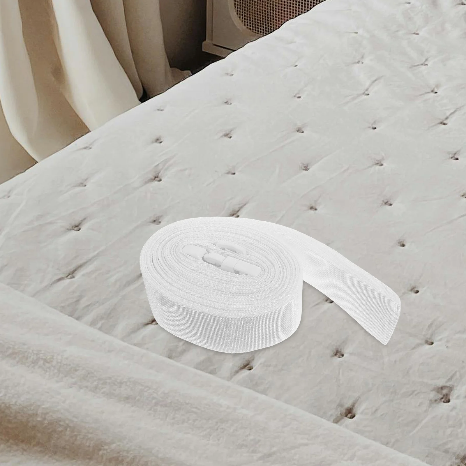 محول سرير مزدوج، موصل مرتبة بحزام أبيض، تصميم غير قابل للانزلاق، جسر سرير لمقبض مرتبة سبليت كينج توأم