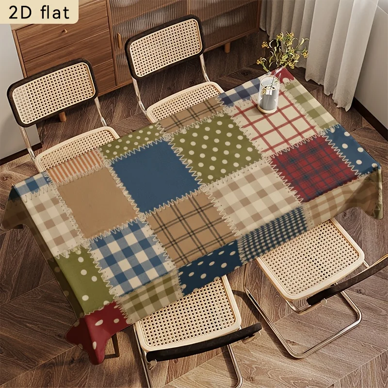 One classic patchwork check and polka dot fabric tablecloth for 2D flat kitchen