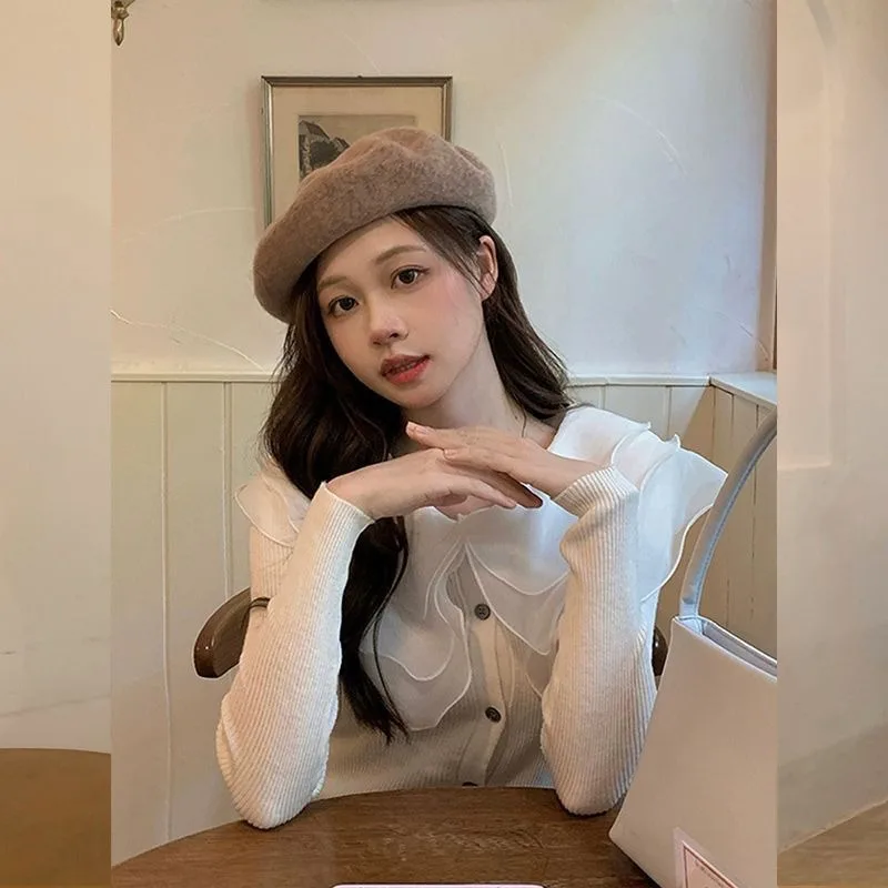 Women Autumn Winter Korean Simplicity Button Solid Color Turn-down Collar Women Clothes All-match Appear Thin Sweater Cardigan