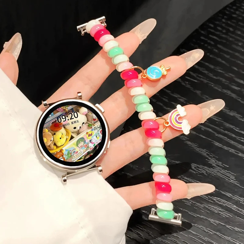 Candy Color Telephone Wire Beaded Strap for Mi Band 10 9 8 10Pro Rainbow Star Smile Elastic Wristband for Redmi Band 6 5 4 Band