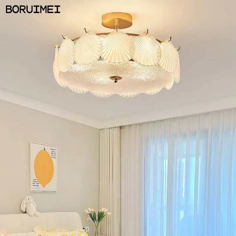 French Led Bedroom Crystal Chandelier Modern Simple 2026 New Light Luxury Shell Chandelier Home Indoor Decoration Lighting Lamps
