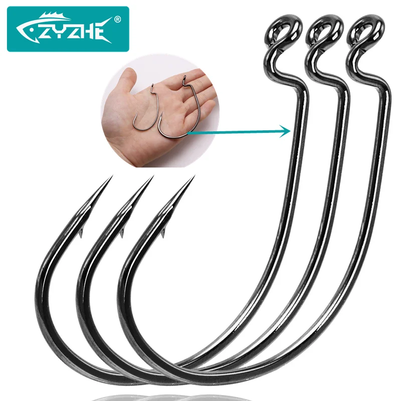 ZYZHE Extra Large Crank Hook 5/0#-12/0# Thickened and Reinforced Fish Hooks High Carbon Steel Soft Bait Crank Hooks