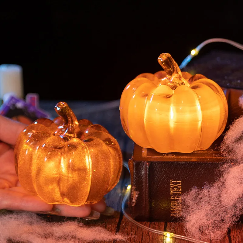

Hot Sale Halloween Decoration Mini Pumpkin Shape LED Light Plastic Pumpkin Candle Lantern with LED Tabletop Ornament
