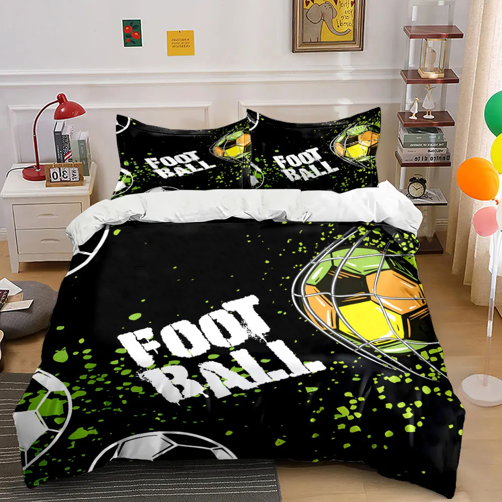 

3Pcs Edgy Teen Bedding Set,Grunge Style "FOOTBALL" Text with Soccer Ball in the Net Print Duvet Cover,Streetwear Bedroom Decor