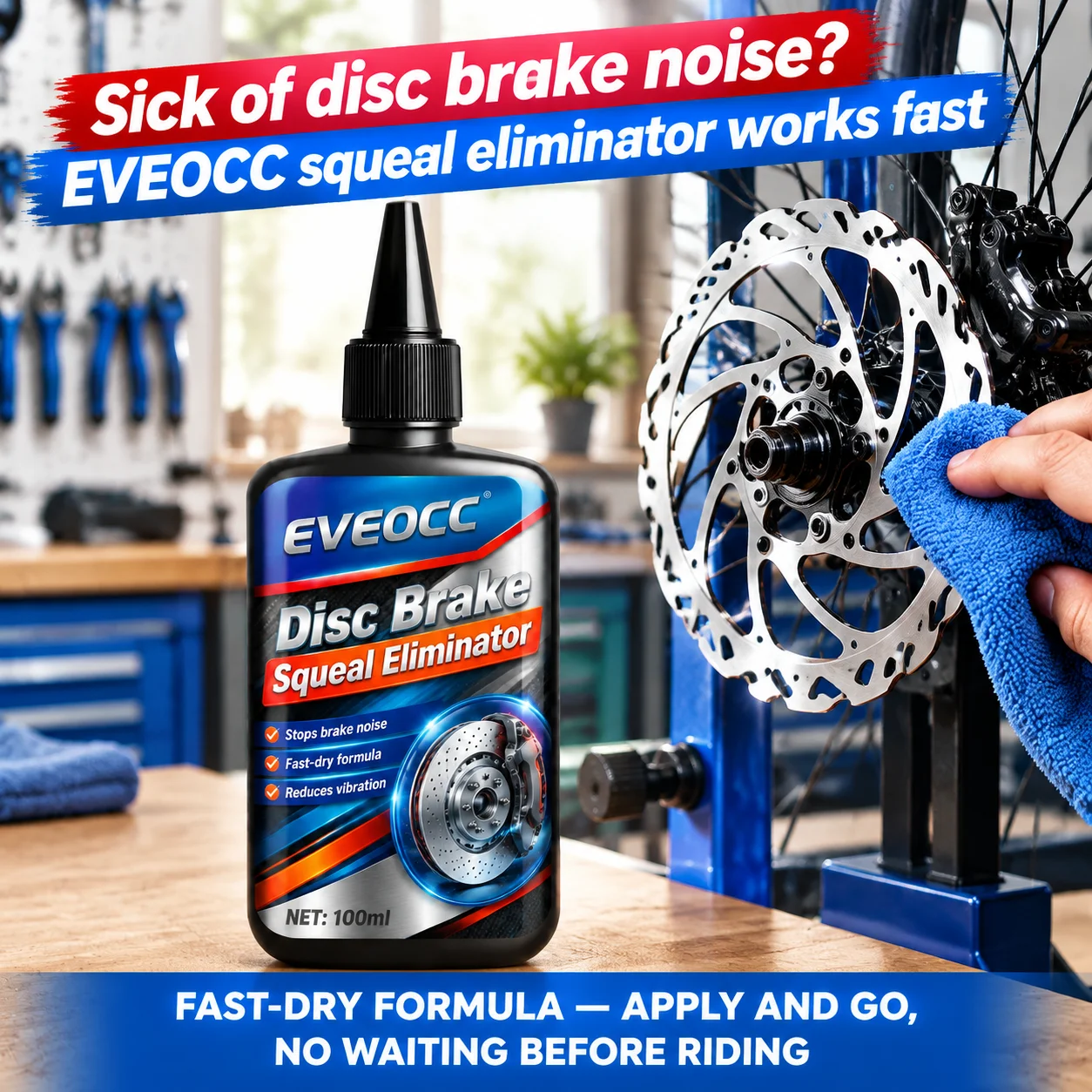 EVEOCC Disc Brake Squeal Eliminator 100ml Stop Brake Noise Fast Dry Formula Reduce Vibration Brake Care Liquid