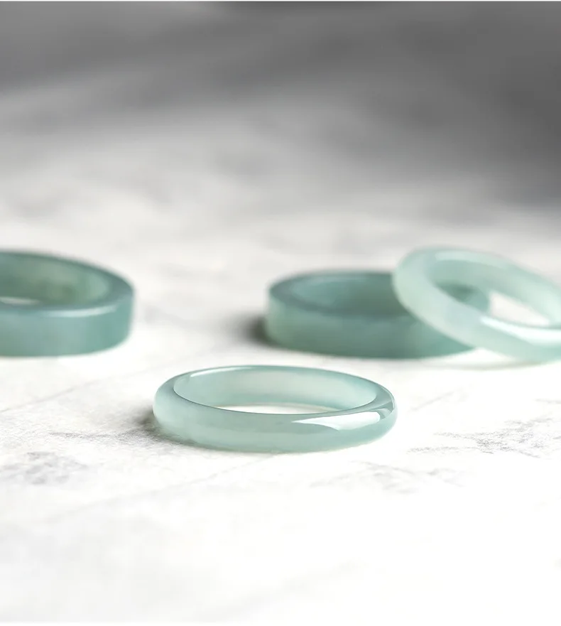 Natural Old Pit A Goods Jade Light Blue Water Ring For Men's Gifts Women's Couple Ring Ice Jadeite Square Jewelry Drop Shipping