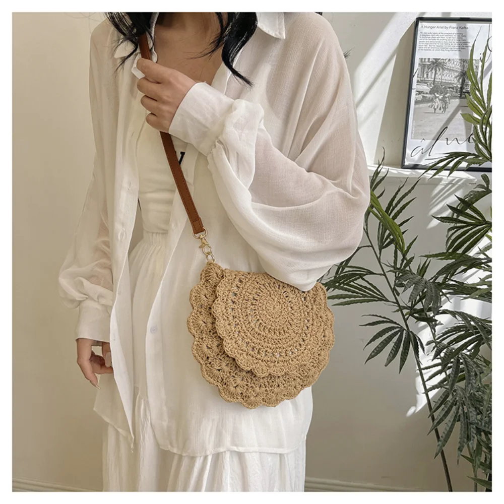 Mode hohle gewebte Umhängetasche für Frauen handgemachte Faden häkeln Blume Sommer Cross body Strand tasche Flip Button Handtasche