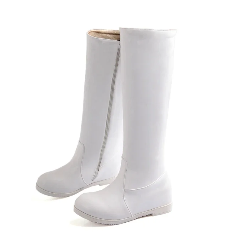 BLXQPYT بوتاس موهير حذاء برقبة للركبة النساء ربيع الخريف الشتاء جولة تو الجانب سستة فستان الحفلات منصة طويلة الأحذية 507 #2