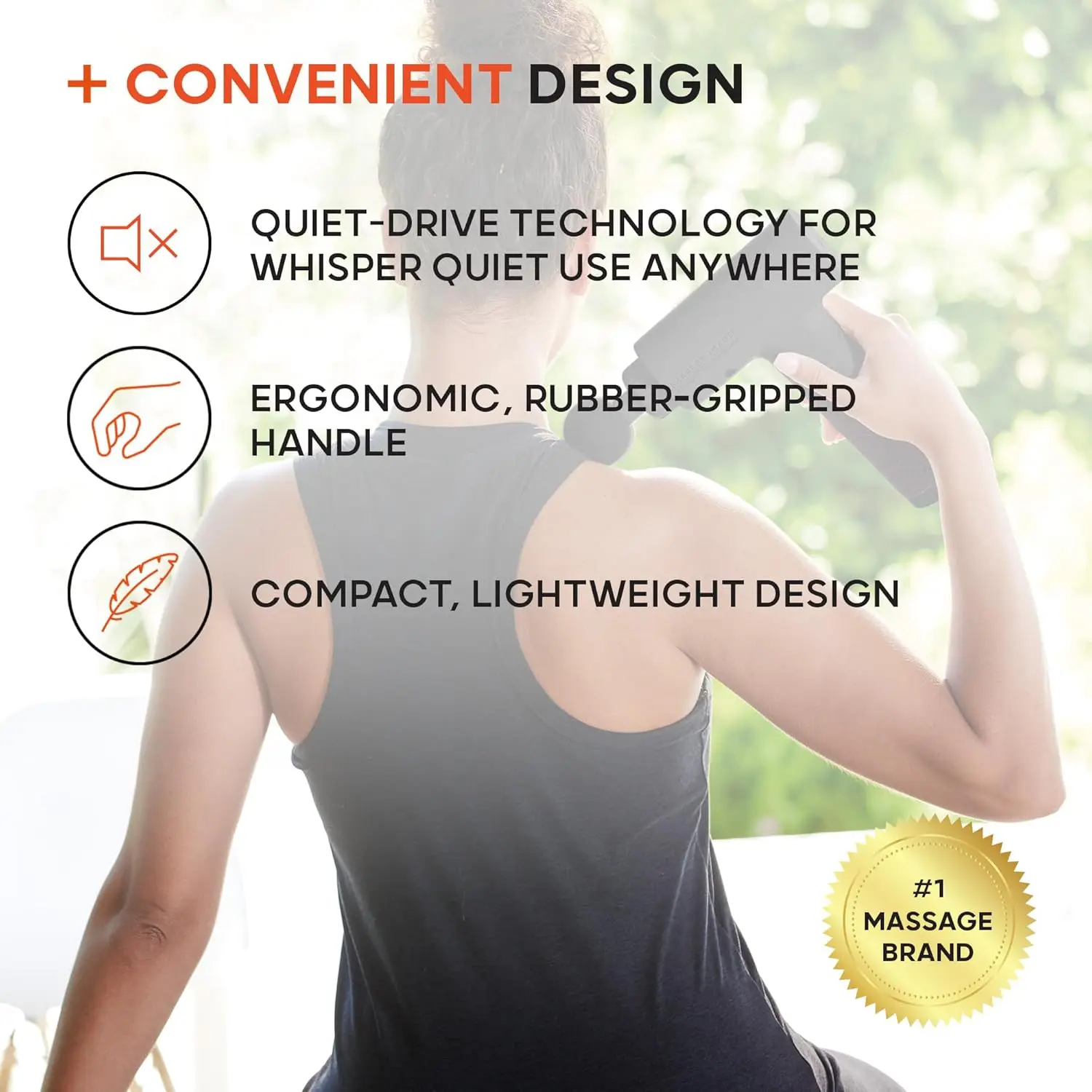 مسدس تدليك الأنسجة العميقة، 6 سرعات، 5 ملحقات، قابل لإعادة الشحن، أسود