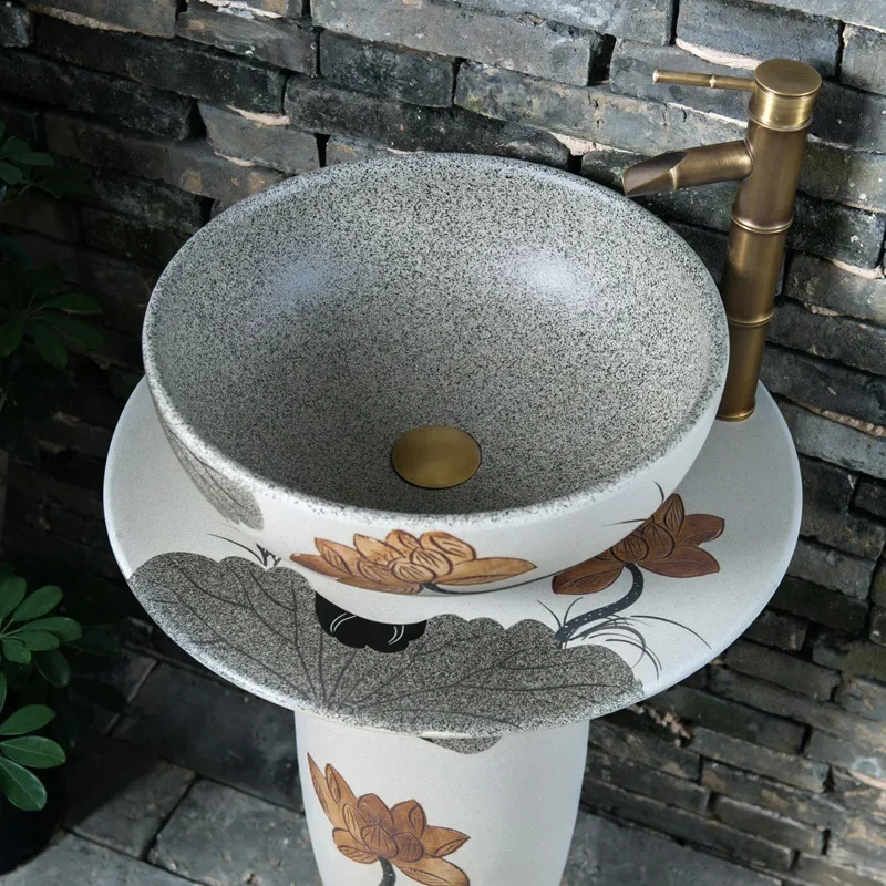 Floor-to-ceiling retro column wash basin integrated, wash basin balcony pillar basin, bathroom garden outdoor, washbasin