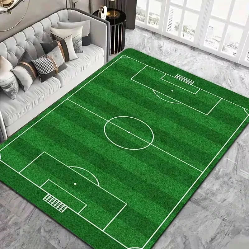 Soccer Field Pattern Flannel Carpet Non-slip Soft Absorbent Doormat for Entryway Bedroom Living Room Sports Enthusiast Decor