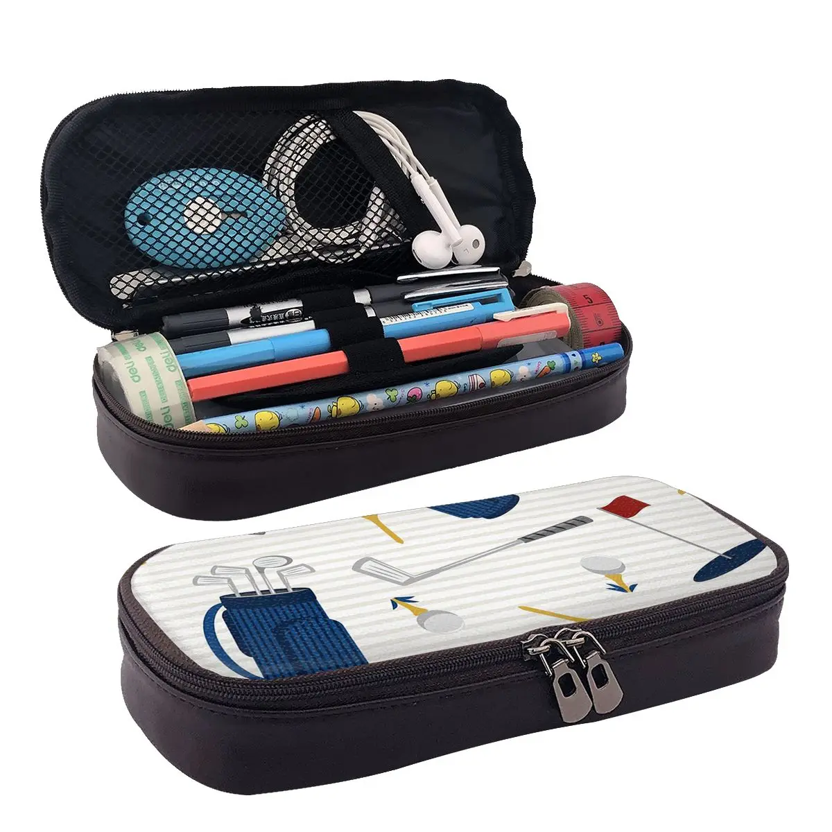 

Tee Time - Golfing - Golf Clubs And Tees Leather Pencil Case for Kids Pen Box Pencil Bag Stationery Supplies Pen Holder Bag