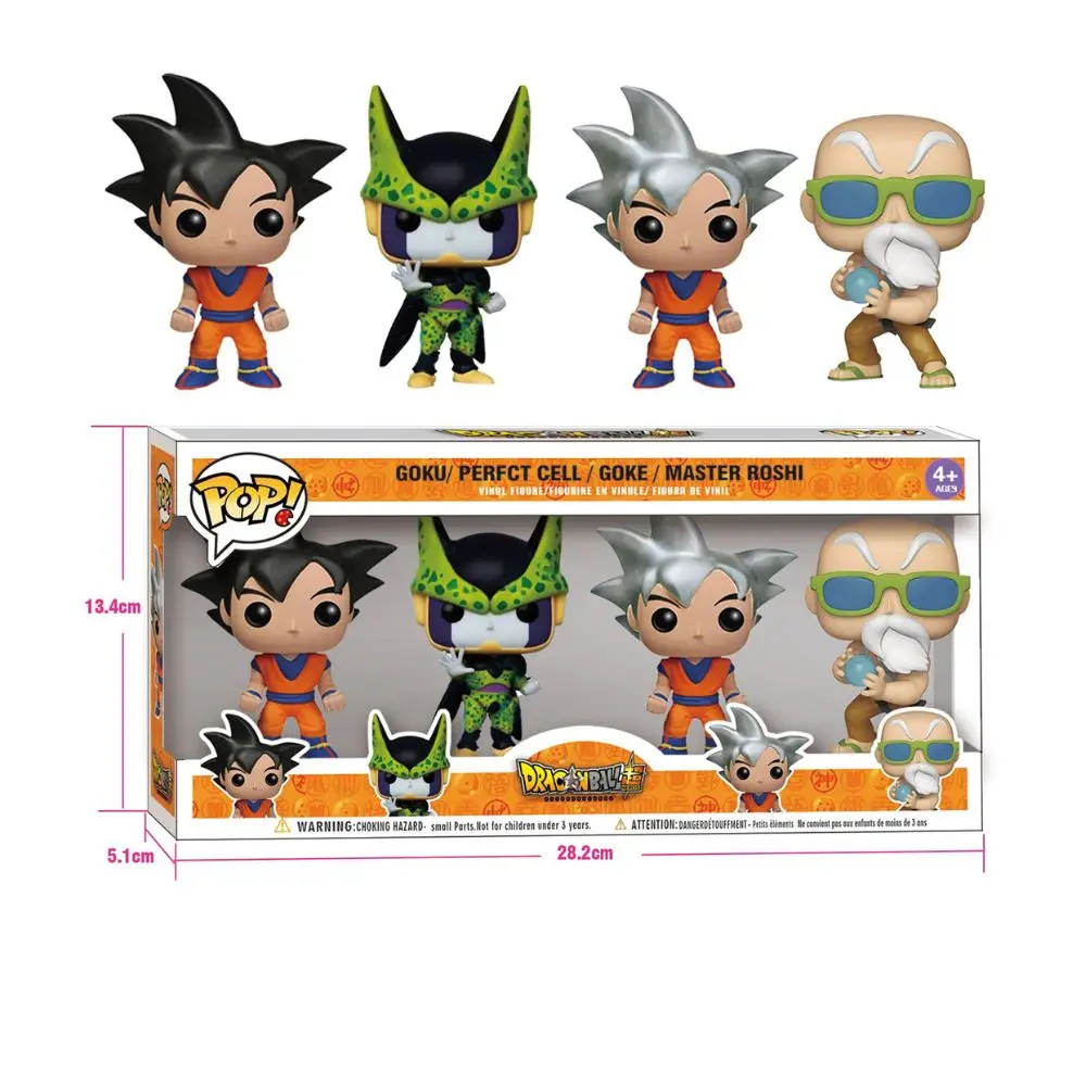 4pc/set Funko POP Dragon Ball Z Figure GOKU PERFT CELL MASTER ROSHI Vinyl Clint Action Figure Collectible Model Toys