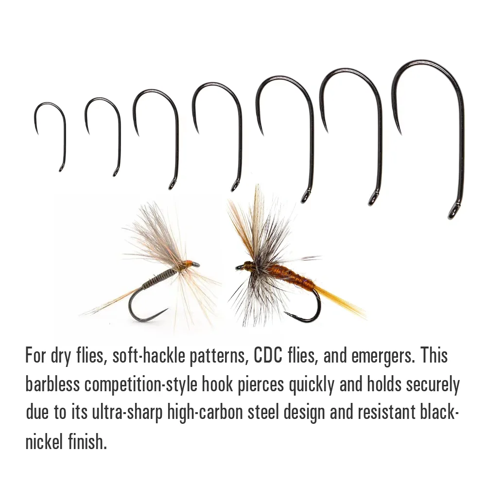 50 Stück # 8~ # 20 schwarze, vernickelte, geschmiedete Adams Dry Fly Tying Haken mit Daunenaugen und ohne Widerhaken für CDC Mayfly Emerger Nymphen Forellenköder – Detail 5