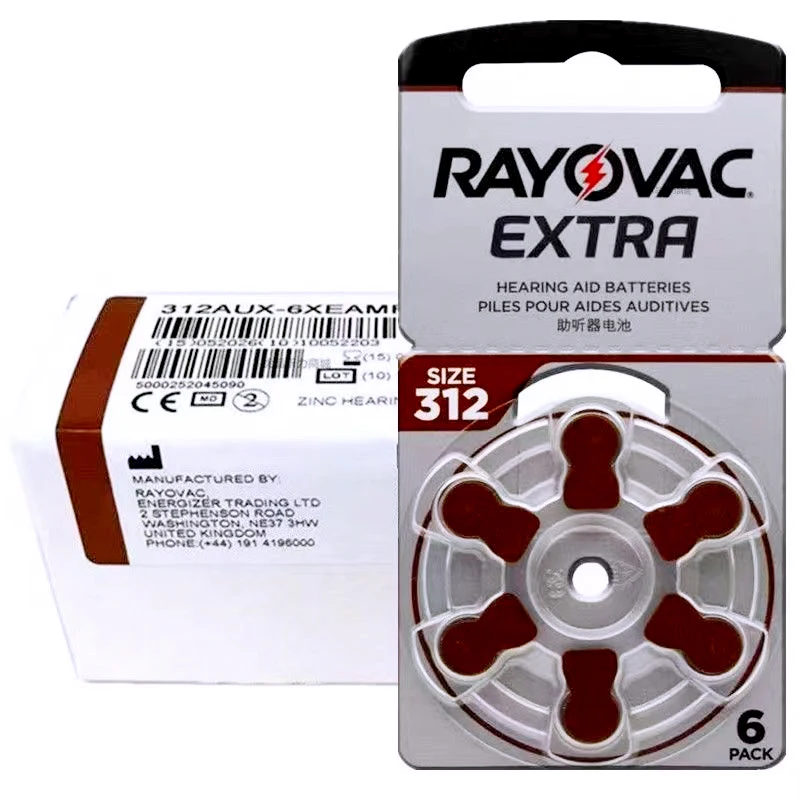 Rayovac Extra Hearing Aid Batteries 312 A312 312A P312 PR41 Zinc Air Cell Button Battery Size 312 1.45V for Hearing Aids