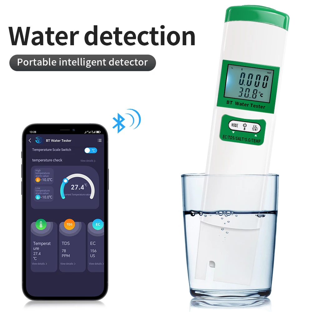 

Bluetooth PH Meter 5 In 1 Water Quality Pen EC TDS SALT SG TEMP Meter 2 In 1 Water Tester PH Medidor Aquarium Pool Water Monitor