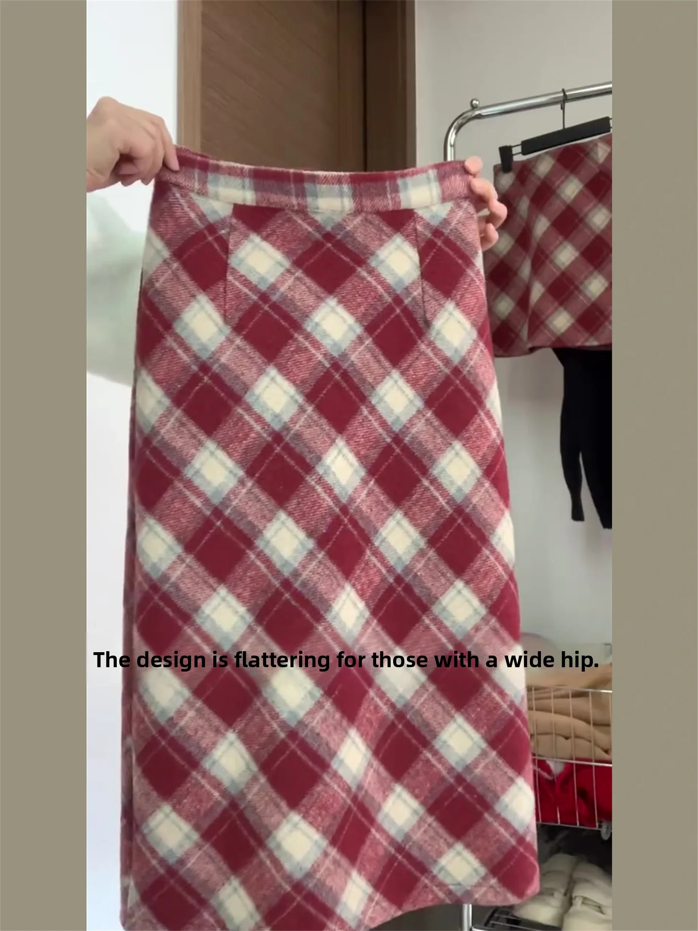 plus Size Plaid Woolen A-Line  Skirt Women's Thickened Spring High Waist Slimming Skirts Korean Style Casual Straight Cut
