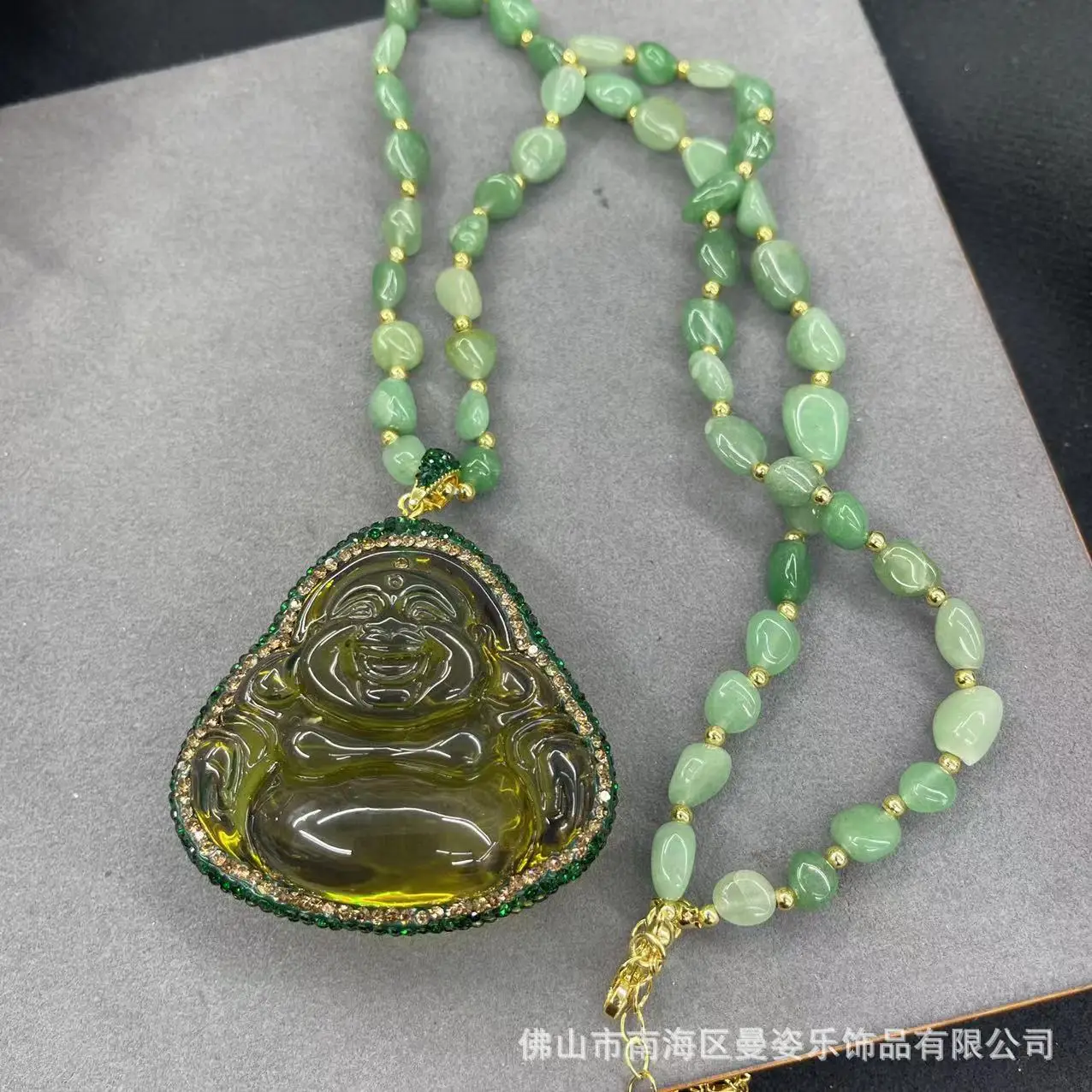 DIY accessories Second generation blood amber laughing Buddha necklace natural green Dongling sweater chain jewelry vintage popu