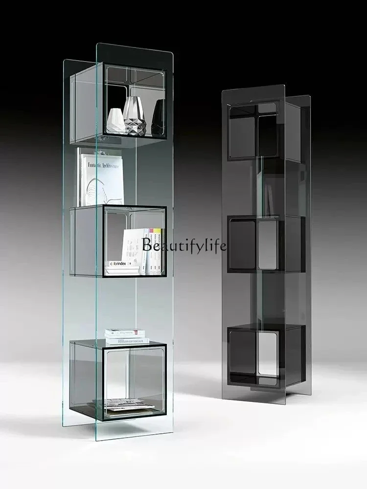 FG28Tempered Glass Sofa Side Table Living Room Storage Italian Minimalist Bedside Storage Side Cabinet