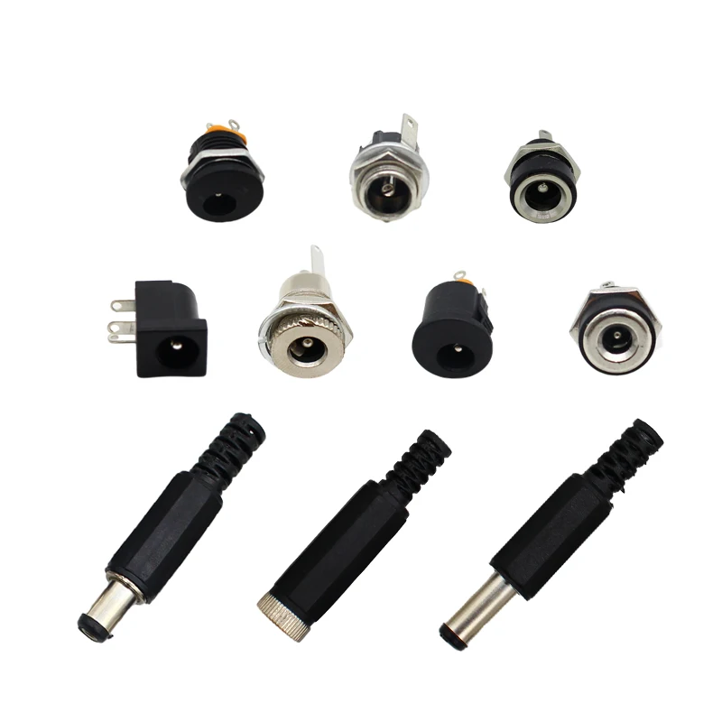 10Pcs DC Connectors 5.5x2.1mm 3.5x1.3mm DC Power Plug Male Female Jack Socket Nut Panel Mount DC Power Adapter Connector 5.5*2.1