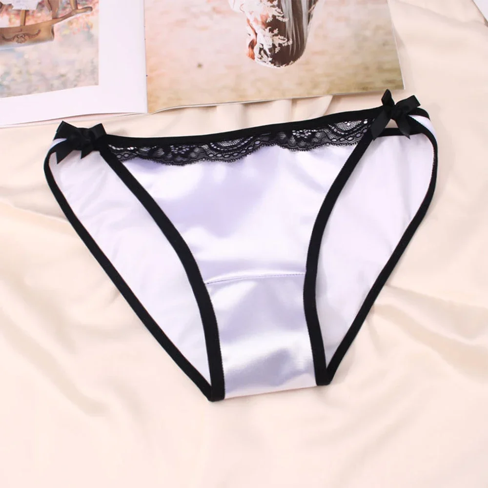 

Women Panties Silk Satin G-String Thong Lace Bow Tie Underwear Knickers Ladies Briefs String Lingerie Solid Seamless Underpants