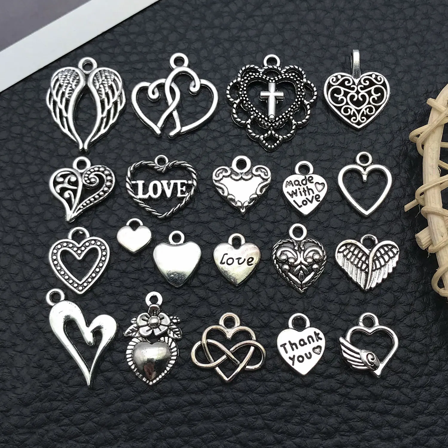20pcs Heart-Shaped Charm Set (5 Color Variations) – DIY Craft Supplies for Handmade Earrings, Bracelets, Necklaces & Keychain