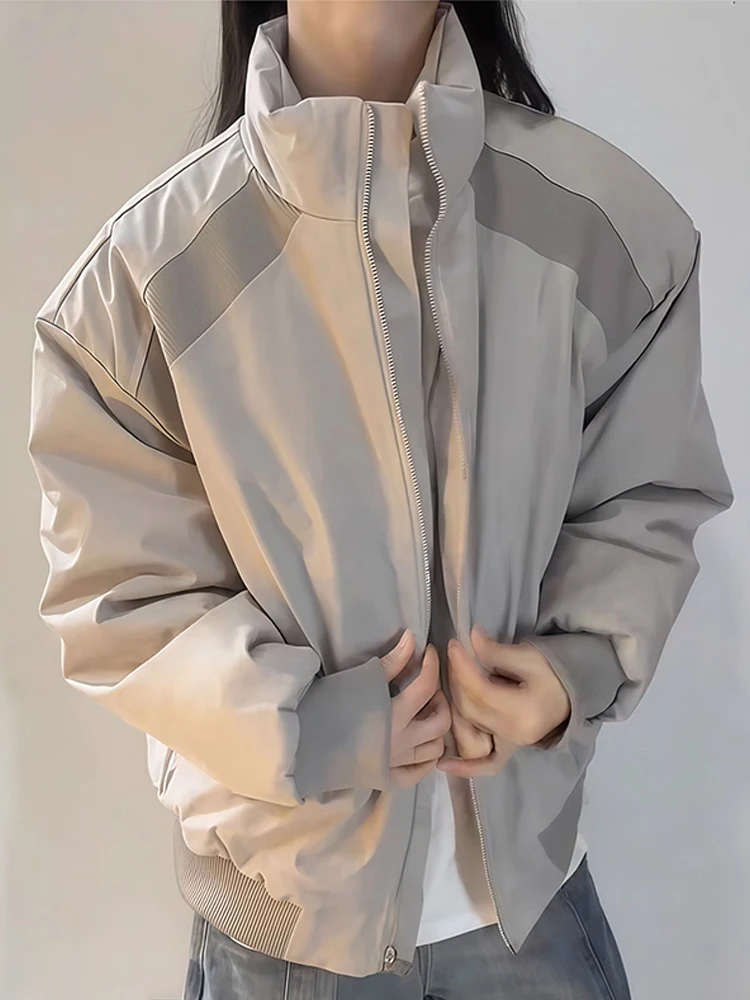 

American Sle Thiened Warmth Stand Collar Cotton Jaet Men's Autumn Winter ort Boxy Outerwear Youth Faion Stand Fit