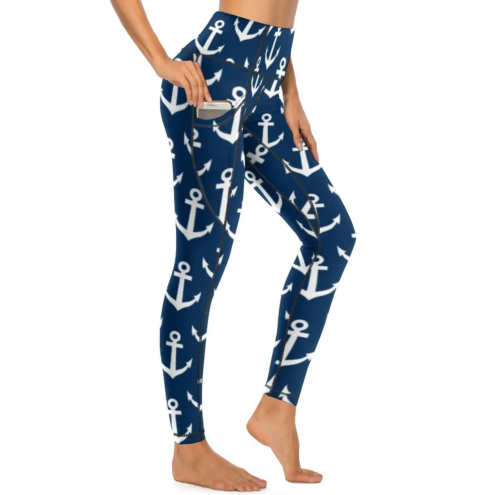 Leggings nautici blu Navy modello di ancoraggio della nave Sexy Push Up pantaloni da Yoga novità Leggins elastici donna grafica palestra Sport Legging