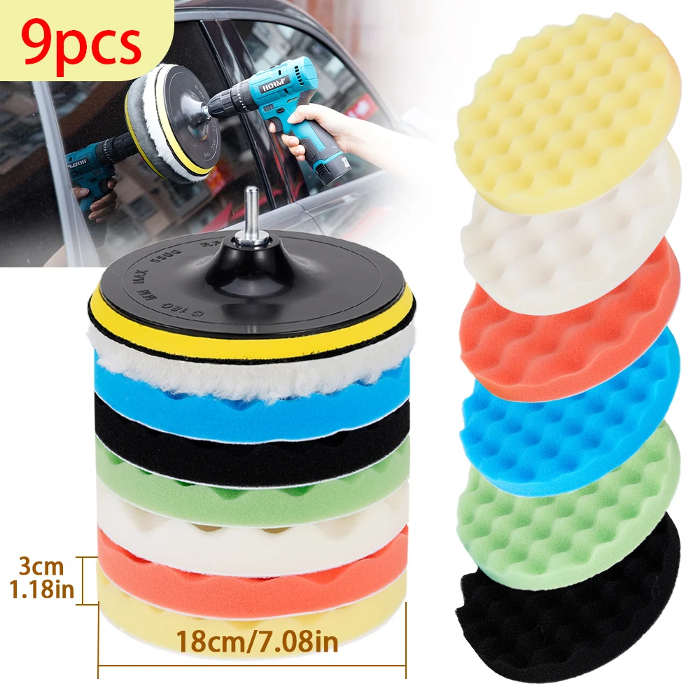 

8Pcs 7 inch Car Polishing Pad Sponge Kit Buffing Waxing Clean Polish Buffer Drill Wheel Polisher Removes Scratches Car Repair