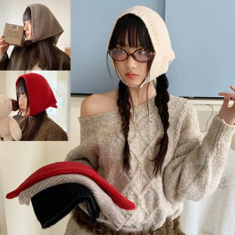 

Winter Button Wrapped Triangle Headscarf Hats For Women Warm Knitted Hairband Female Hair Hoop Headwrap Accessories Lady Turbans