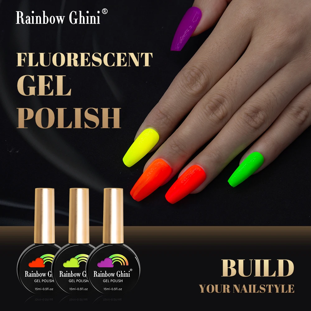 

RG 15ml Fluorescent Gel nail polish Semi-permanent Varnish Green Orange Mood Color Nail Art Manicure Gel Polish Supplies Nail