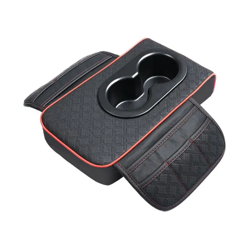 Car Center Armrest Cushion With 2 Cup Holder Side Pocket Auto Center Console Armrest Heighten Armrest Pad For Car Interior