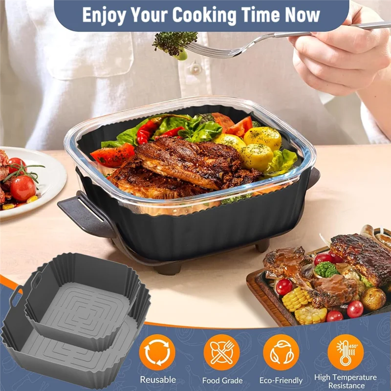 Summer Sale 2 Pcs Silicone Liners For Ninja Crispi FN101GY Air Fryer Reusable Air Fryer Pot Oven Liners Deep Fryer Parts B