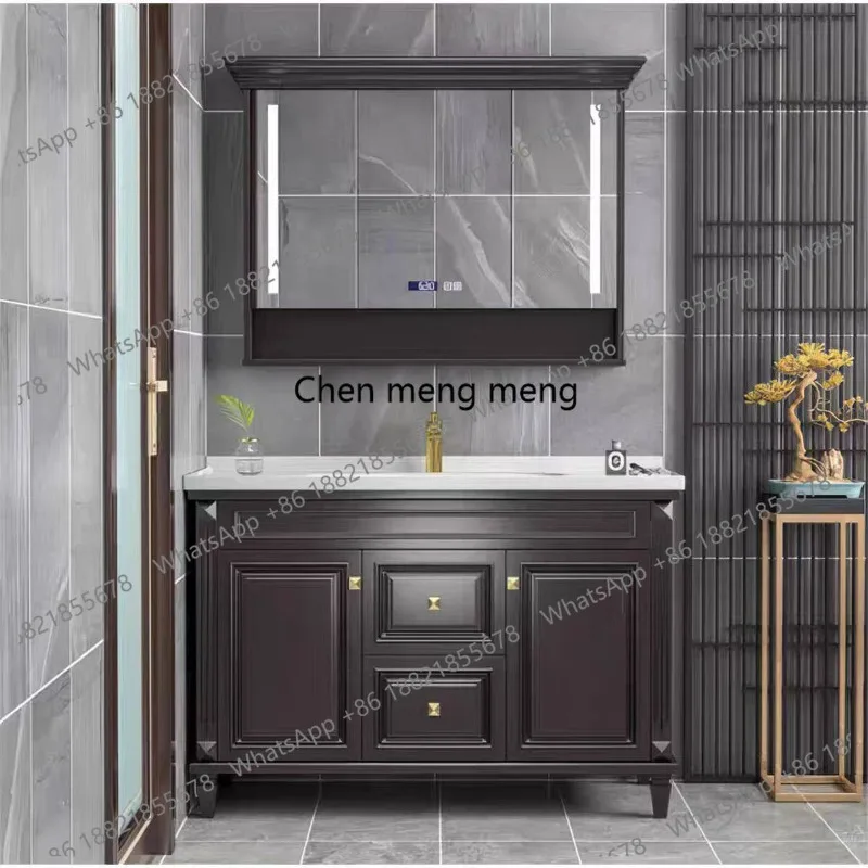 

New Chinese bathroom cabinet combination solid wood washbasin integrated ceramic washbasin washbasin
